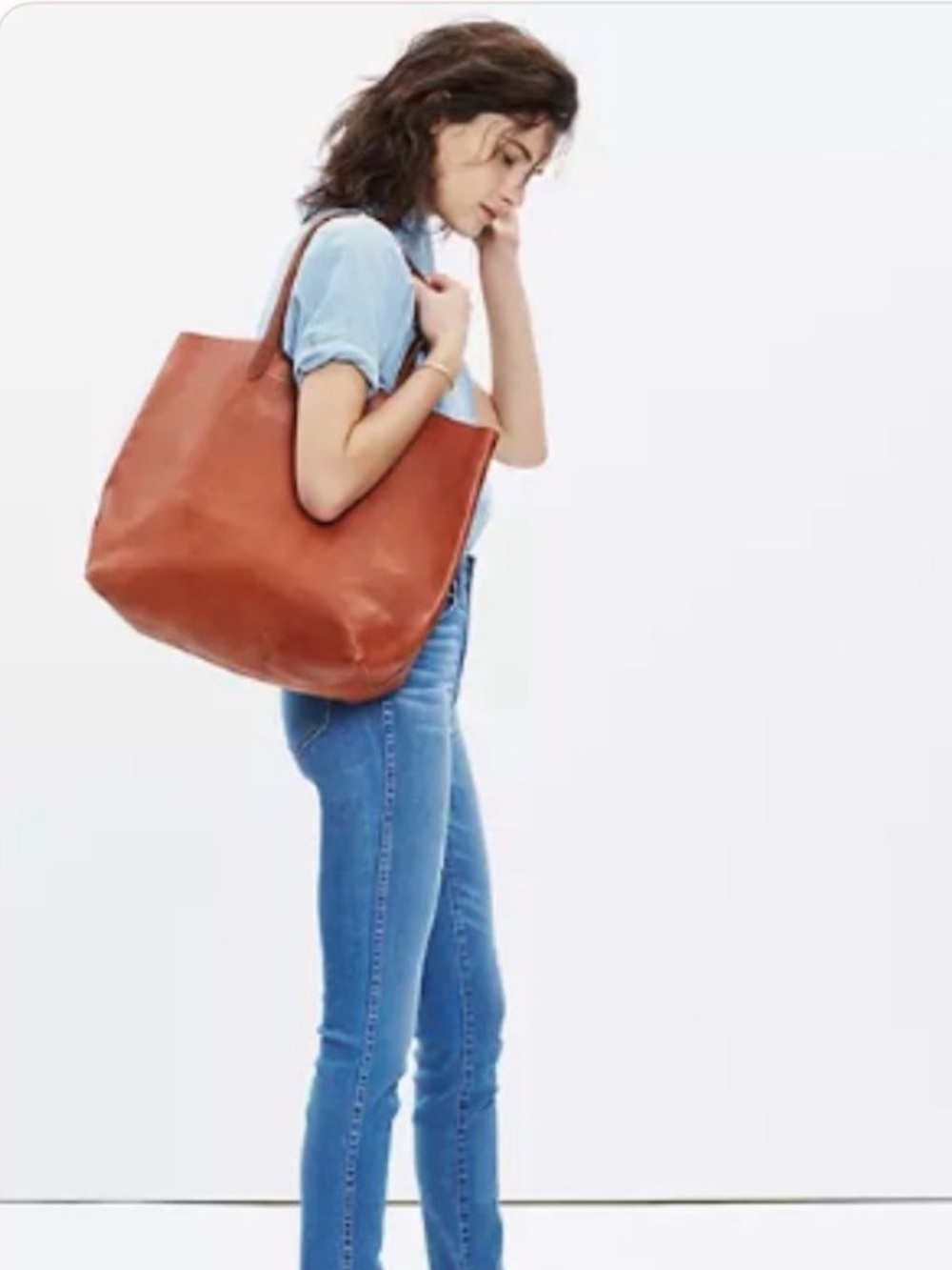 Madewell Large Leather Tote in Cognac Brown